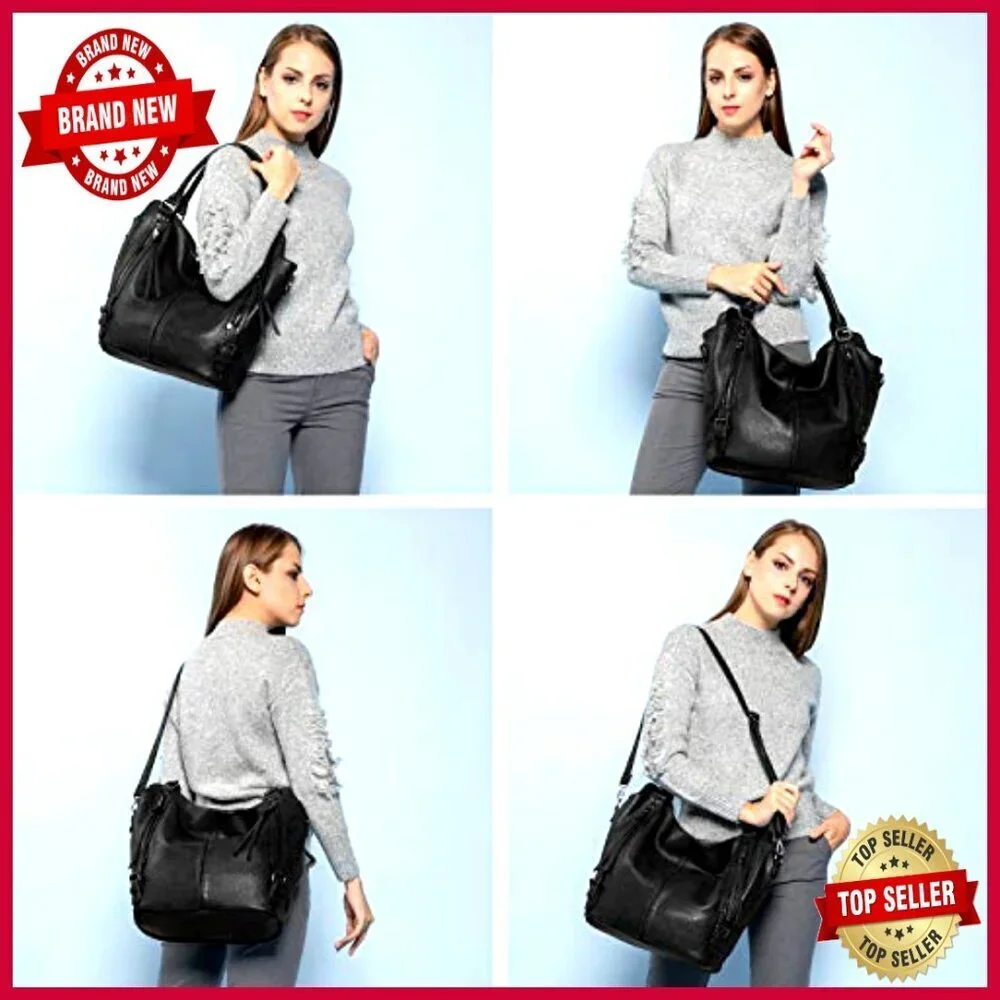 Large PU Leather Hobo Tote with Adjustable Strap, Multiple Pockets